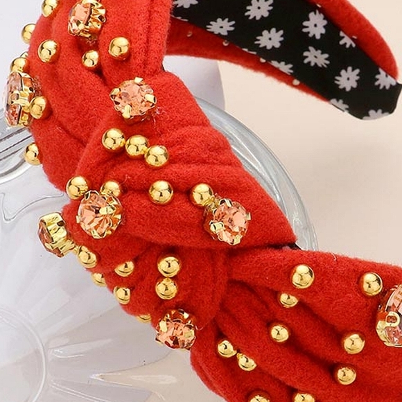 Orange Oval Crystal Ball Knot Headband Hair Bling Jewel Statement Accessory - Picture 5 of 8
